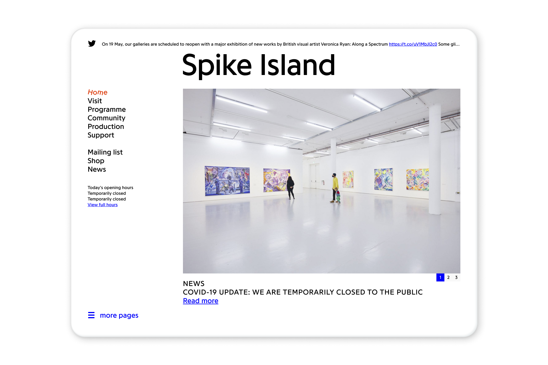 Spike Island home page seen on a tablet
