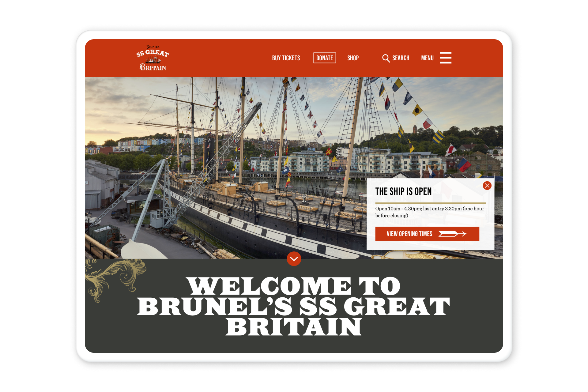 SS Great Britain's new webite seen on an iPad